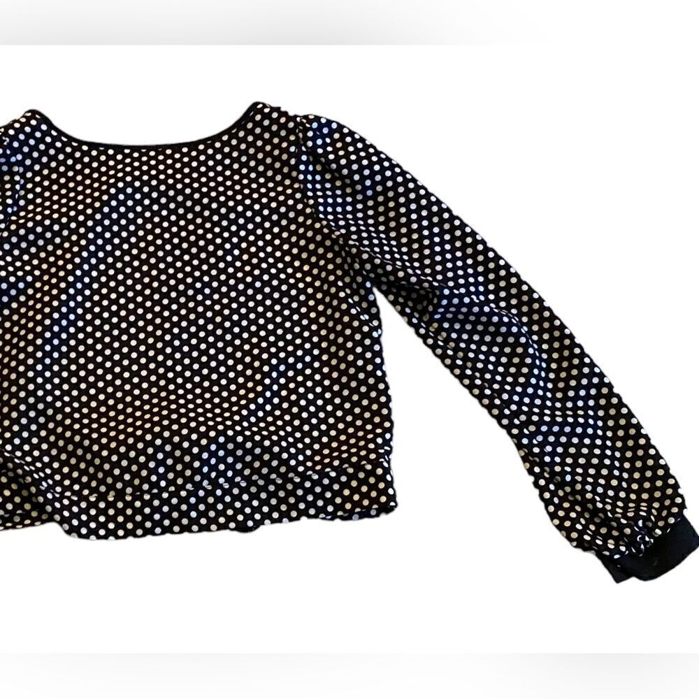EUC Missy B Blouse with Open Back in Black with White Polka Dots